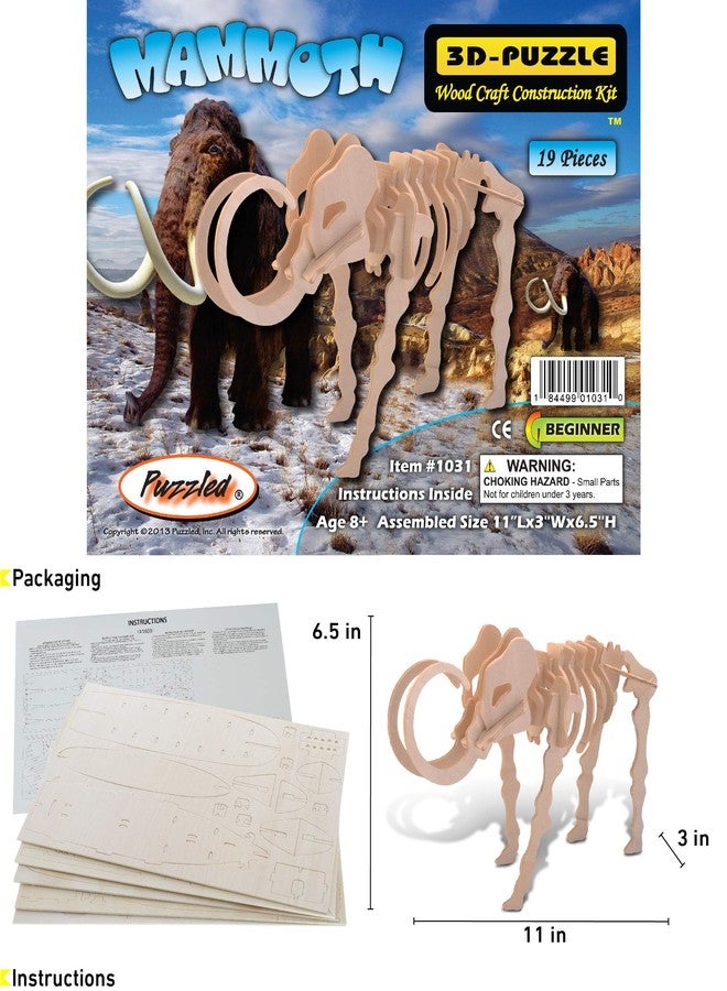 Puzzled 3D Puzzle Woolly Mammoth Wood Craft Construction Model Kit, Fun Unique & Educational DIY Wooden Toy Assemble Model Unfinished Crafting Hobby Puzzle to Build & Paint for Decoration 19pc Pack - Image 2